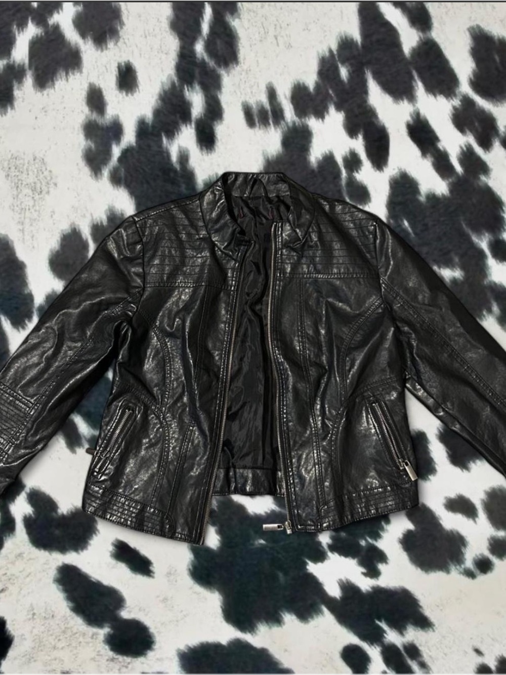 Black Faux Leather Biker Jacket - Women